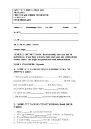English Worksheet: exam for fourth grade
