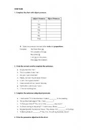 English worksheet: Objective and posessive pronouns - Exercises