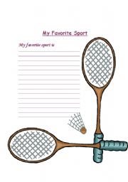 English worksheet: Journal writing-My favorite sport