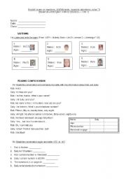 numbers, reading comprehension (basic info: name, age, nationality,etc)