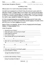 English Worksheet: My Holiday in Turkey