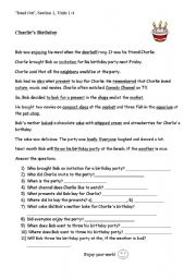 English Worksheet: Charlies Birthday