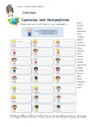 English Worksheet: Countries and Nationalities with a column options add for begginers