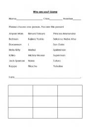 English worksheet: Who are you? communication game