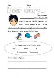 English Worksheet: Diary reading task