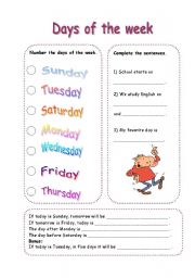 English Worksheet: days of the week