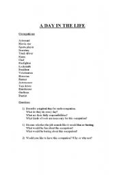English worksheet: A DAY IN THE LIFE