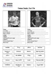 English Worksheet: Famous People Fact File