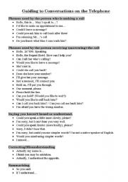 English Worksheet: Guiding to Conversations on the Telephone