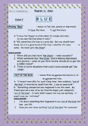 English Worksheet: COLORS IN ENGLISH IDIOMS / EXPRESSIONS -  part 1  BLUE  