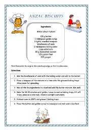 English Worksheet:  Anzac biscuits recipe