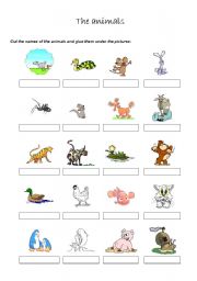 English Worksheet: Animals 1/2