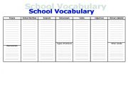 English worksheet: School vocabulary grid + school vocabulary dictionary