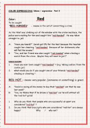 English Worksheet: COLOR EXPRESSIONS / IDIOMS  Part 2   -    RED