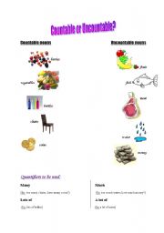 English Worksheet: Countable or uncountable?