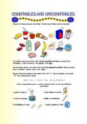 English Worksheet: Countables and Uncountable