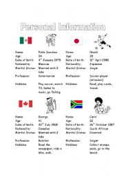 English Worksheet: Personal Information Activity Cards