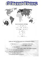 English Worksheet: CONTINENTS 2 - two excercises