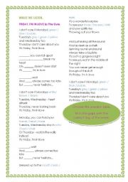 English Worksheet: Friday Im in love by The Cure 2/3