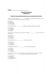 English worksheet: Transition words practice