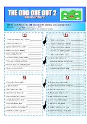 English Worksheet:  THE ODD ONE OUT 2 Elementary Level