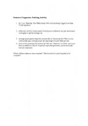 English Worksheet: Sentence Fragments
