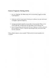 English Worksheet: Sentence Fragments