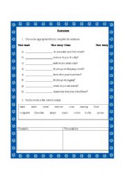 English Worksheet: Countable and uncountable :how much/ how many times