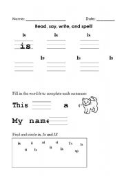 English Worksheet: Sight Word - Is
