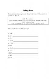 English worksheet: Telling Time