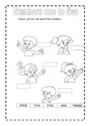English Worksheet: Numbers one to five