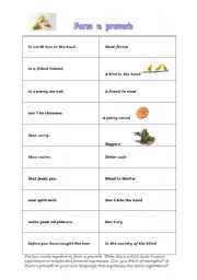 English worksheet: Form a proverb 