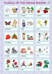 English Worksheet: plurals + nouns ending -y (3/5)