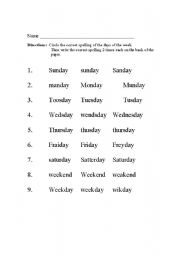 English Worksheet: Days of the Week