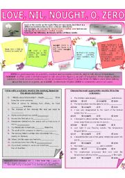 English Worksheet: COLLOCATION 16 - LOVE, NIL, NOUGHT, O, ZERO