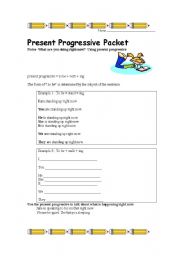 English worksheet: Present Continuous (Progressive) Packet- REVISED