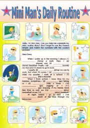 English Worksheet: TENSES: PRESENT SIMPLE - MINI MANS DAILY ROUTINE