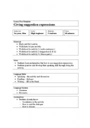 English worksheet: lesson plan - suggestions