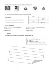 English worksheet: Simple Present: professions, name, age, nationality, opposite adjectives, etc