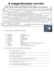 English Worksheet: A comprehension exercise- Robbie Williams