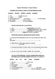 English worksheet: Simple Present Worksheet