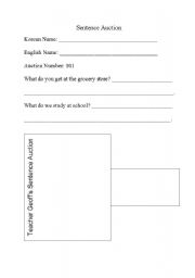 English Worksheet: Auction Registration and Paddle