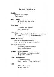 English Worksheet: Personal Identification