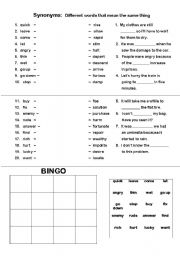 English Worksheet: Synonyms