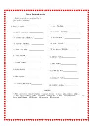 English Worksheet: plural nouns