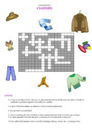 English worksheet: Clothes- crossword