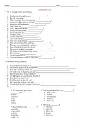 English Worksheet: QUESTION TAG