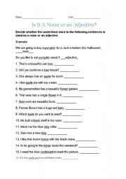 English worksheet: decide noun or adjective!