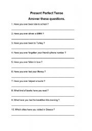 English worksheet: Present Perfect Tense