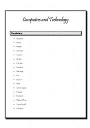 Computers and Technology Lesson Worksheet